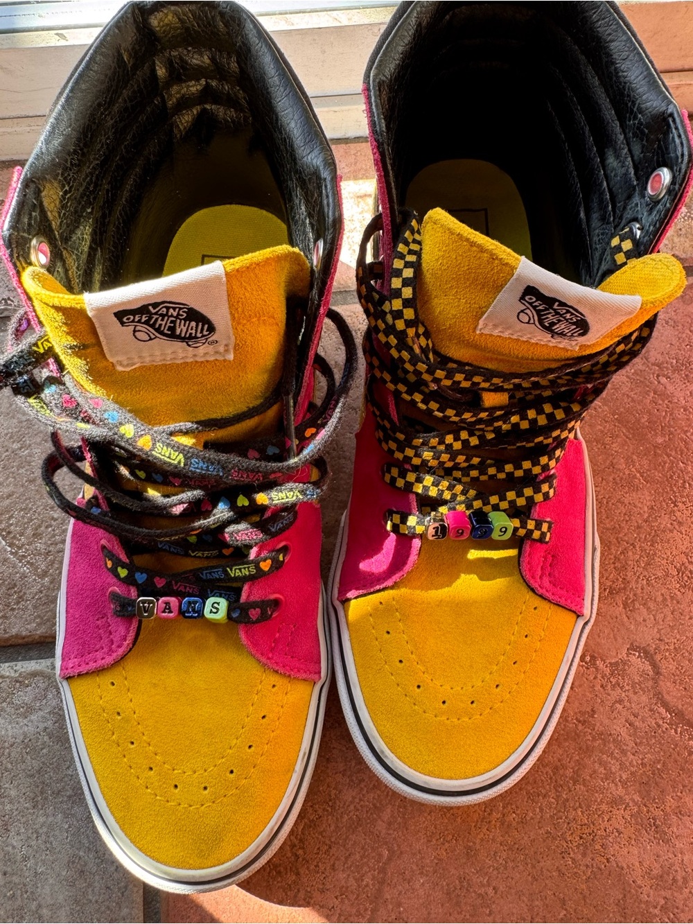 Vans Kids High-Top Sneakers in Yellow and Pink